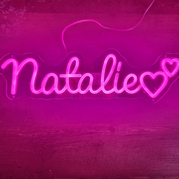 Custom Pink Neon Sign Natalie with hearts!